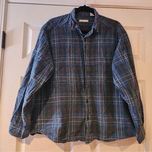 Claiborne vintage green blue plaid button up cotton shirt